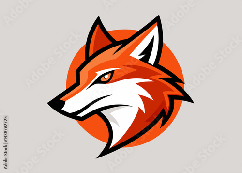 Red Fox Head Logo: A stylized illustration of a red fox head, sharp and intense, set against a vibrant orange circle. Perfect for branding or mascot.