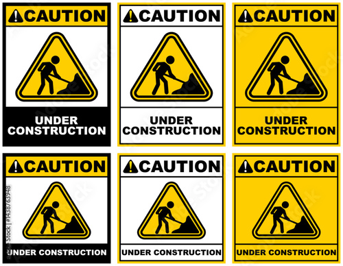 Set caution under construction public sign design vector illustration