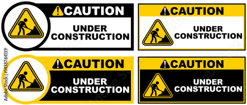 Set caution under construction public sign design vector illustration