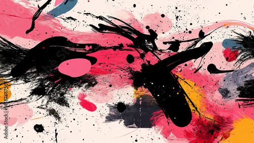 Bold Abstract Ink and Paint Splashes on Light Background

