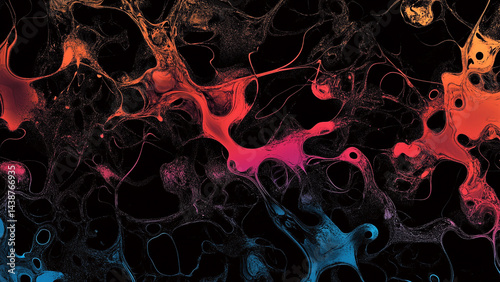 Colorful Organic Fluid Network on Black Background