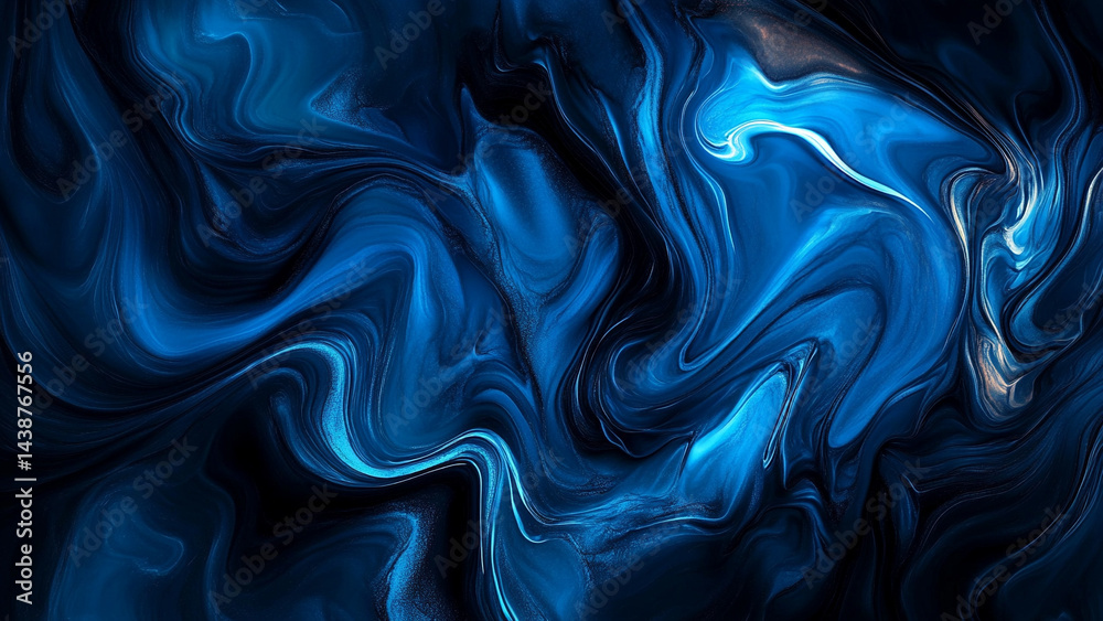 Obraz premium Deep Blue Marble Fluid Abstract with Glossy Swirls