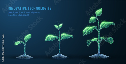 Plant growth digital vector illustration. Sprout future, agriculture technology.