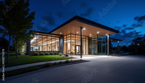 Wallpaper Mural Modern building exterior at night with lights. Torontodigital.ca