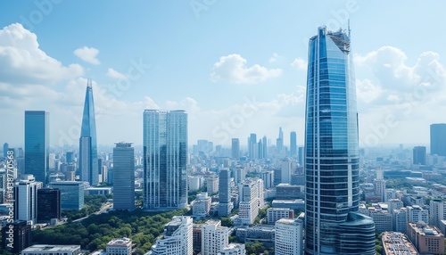 Modern skyline with towering skyscrapers.