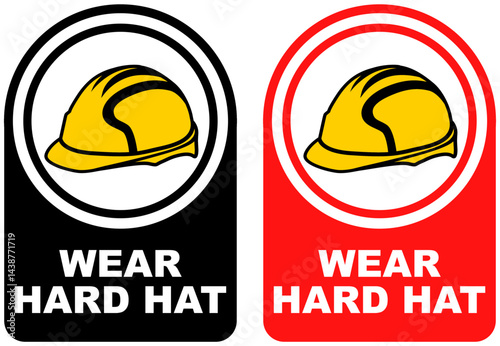 Set vector wear hard hat sign symbol labels sticker design illustration