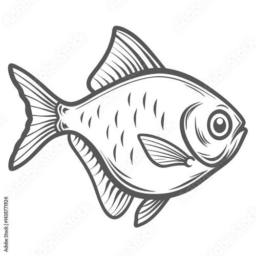 Black Skirt Tetra Fish Line Art Illustration
