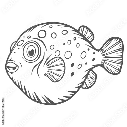 Green Spotted Puffer Fish Line Art Illustration