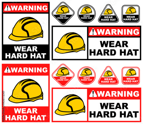 Set Collections wear hard hat warning sign template design vector illustration