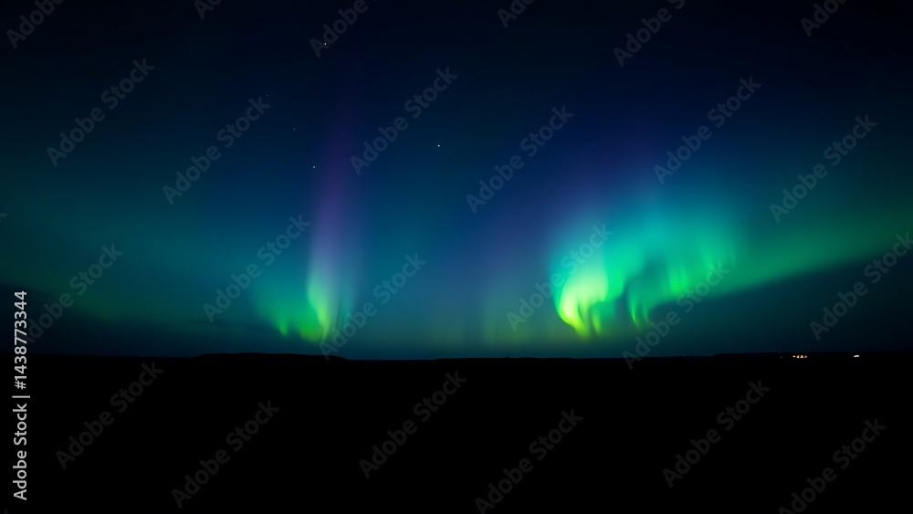 Fototapeta premium Abstract Aurora Borealis: Grainy Gradient Landscape Banner Poster Design art sky dark cold blue space