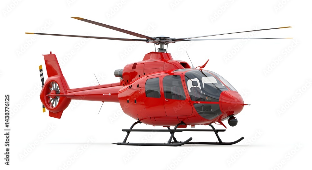 Realistic 3D render of a red rescue helicopter, isolated on a white background. Realistic 3D render of a red rescue helicopter, isolated on a white background.
