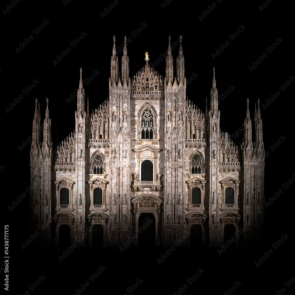 Fototapeta premium duomo di milano cathedral, gothic church on black background