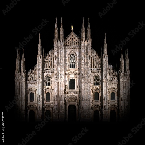 duomo di milano cathedral, gothic church on black background