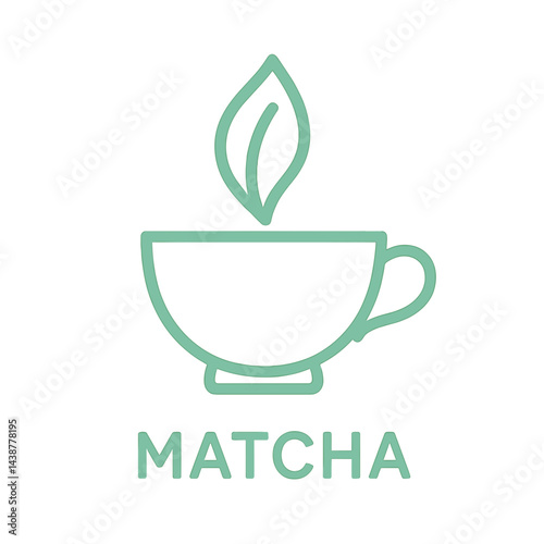 Matcha Cup with Leaf Icon on White Background