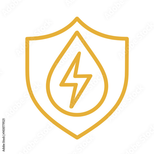 Shield with Lightning and Drop Icon on White Background