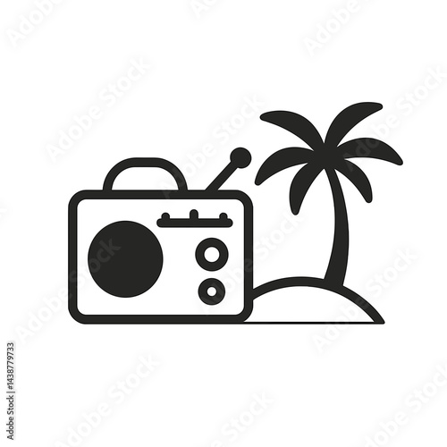 beach radio, relaxed atmosphere, line drawing, monochrome, tropical vibe, copy space