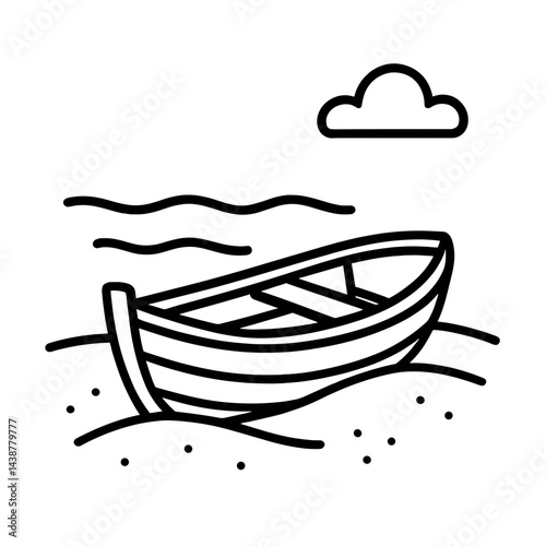 Boat on Water with Cloud Icon on White Background