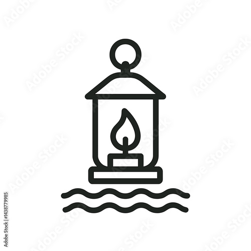 beach lantern, minimalistic style, line drawing, monochrome, decorative item, copy space