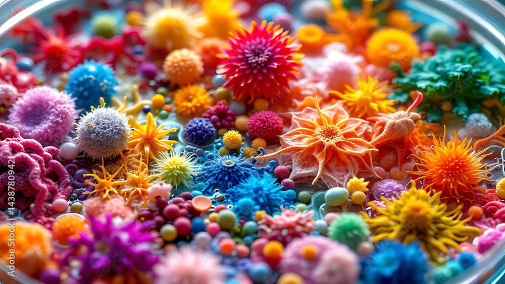 Fototapeta premium A petri dish containing an array of colorful, intricate bacteria and stunning ingredients