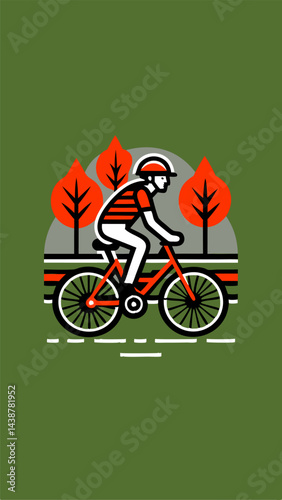 A person rides a bicycle through the park image. Minimalistic flat style. Vector illustration.