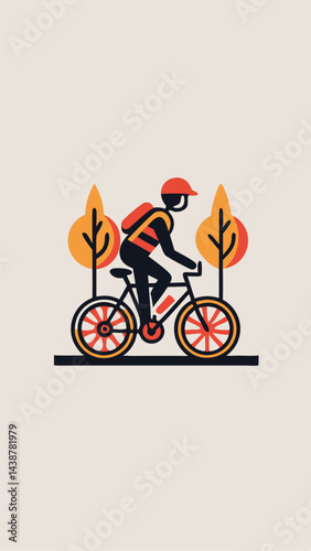 A person rides a bicycle through the park image. Minimalistic flat style. Vector illustration.