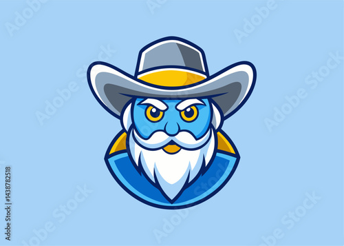 Wizard Cowboy Mascot: A whimsical illustration of a wizard cowboy mascot, blending elements of fantasy and the wild west, perfect for branding or playful design.