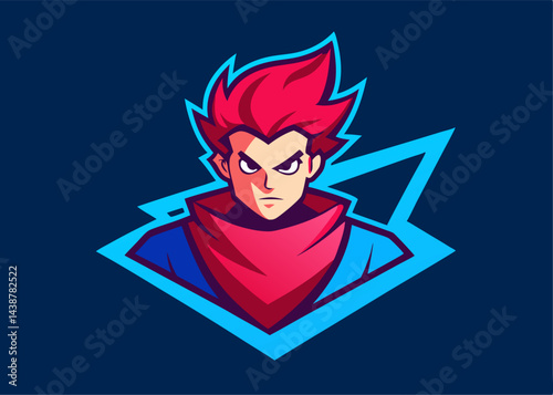 Intense Character: A digital illustration features a formidable male character, with bold colors and a determined expression. The design focuses on power and dynamism.