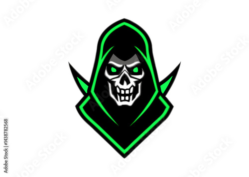Sinister Emblem: A chilling emblem featuring a skeletal figure cloaked in a mysterious hood, exuding a dark aura and ominous presence.