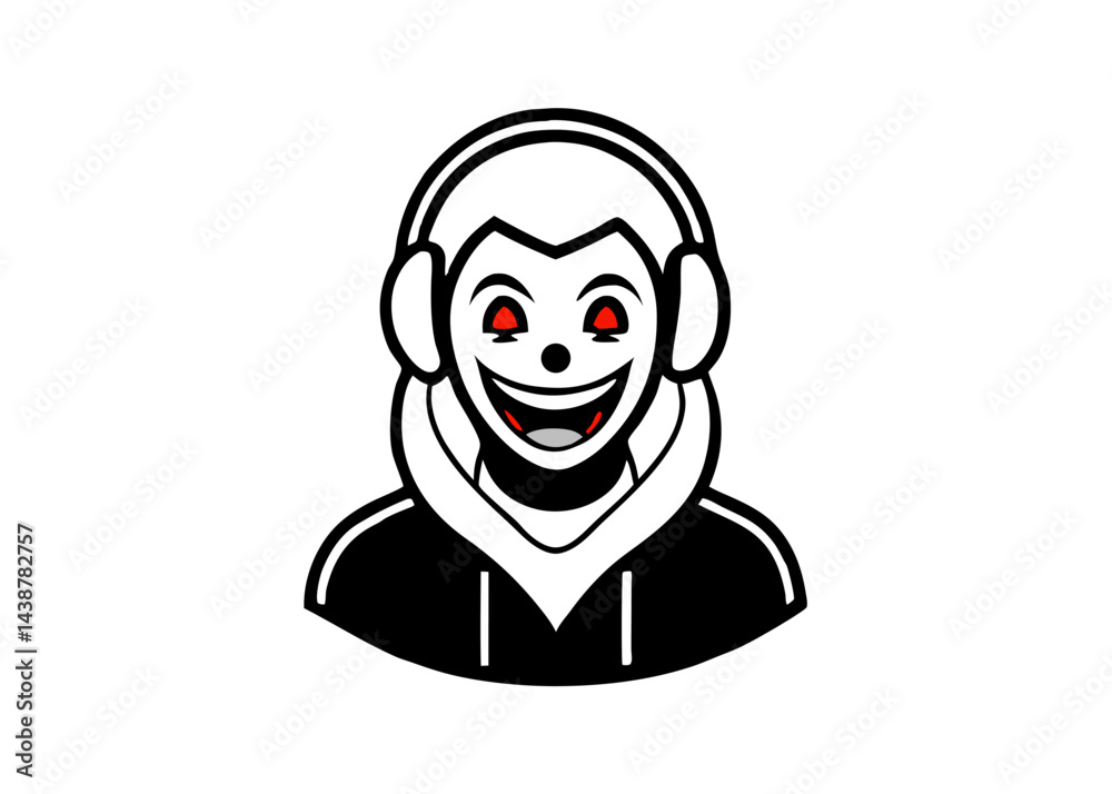 Fototapeta premium Mysterious Listener: An illustration of an animated character, with headphones, radiating an aura of intrigue and suspense.