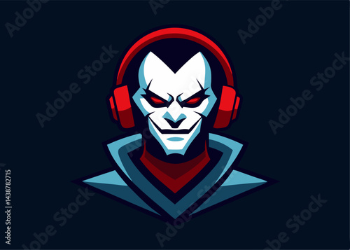 Mysterious Character with Headphone: A striking visual of a fictional character, his face a canvas of enigmatic design, framed by headphones, set against a dark backdrop.