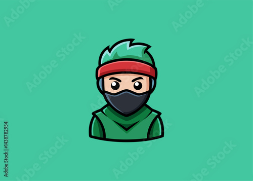 Ninja Warrior in Green: A determined ninja warrior stands ready against a backdrop of verdant energy, his focused gaze capturing the spirit of martial artistry and covert action.