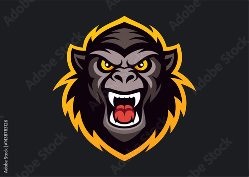 Fierce Gorilla Head Mascot: A powerful gorilla head, rendered with striking detail and a bold design, commands attention with its intense gaze and open, roaring mouth.
