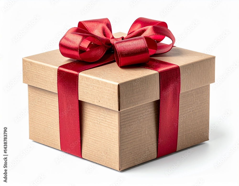 Naklejka premium ギフトボックス モックアップ 白背景 リボン付き