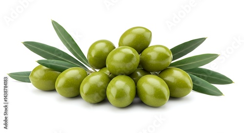 Wallpaper Mural Luscious Green Olives with Fresh Leaves: Isolated on White Background, Perfect for Culinary Designs  Torontodigital.ca