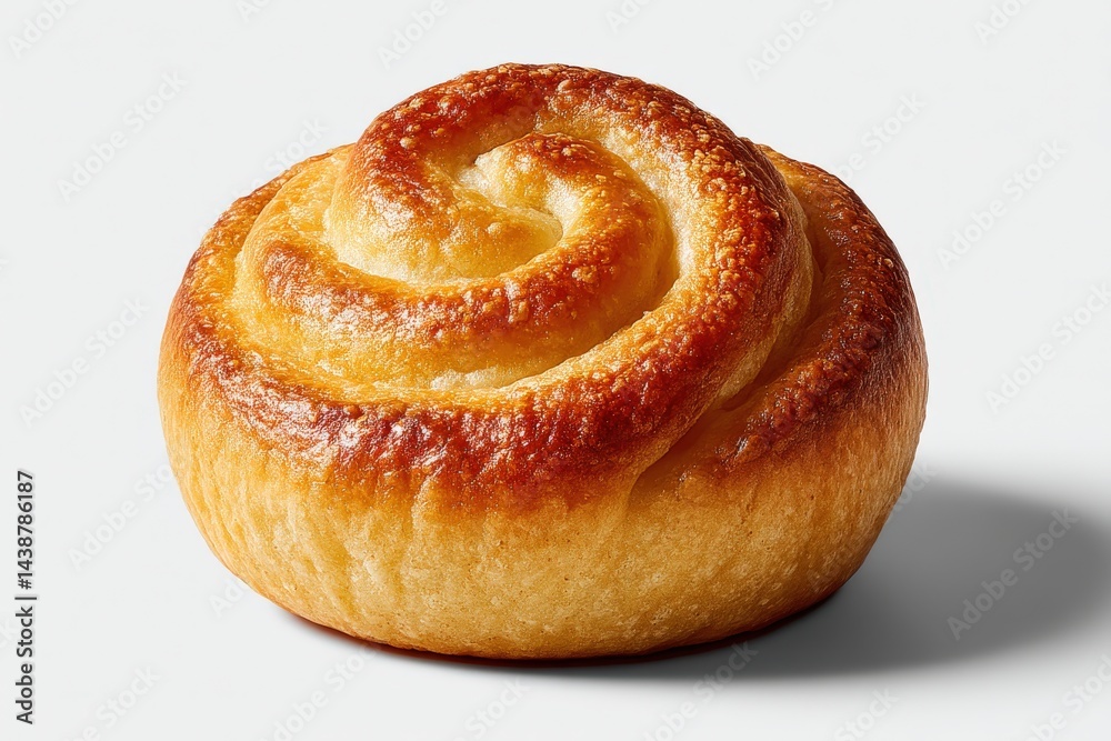 Golden swirl pastry with layered dough texture and baked shine isolated on clean white background in gourmet food presentation style photo Golden swirl pastry with layered dough texture and baked shine isolated on clean white background in gourmet food presentation style photo