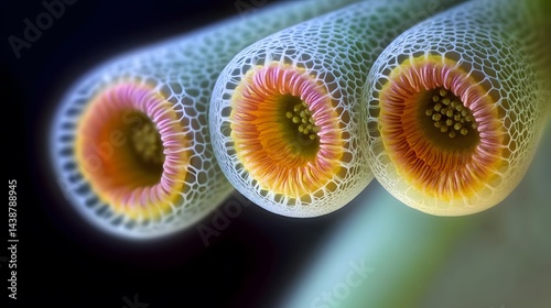 Intricate Floral Macroscopic Closeup, Vibrant Orange and Pink Petals, Detailed Texture, Abstract Botanical