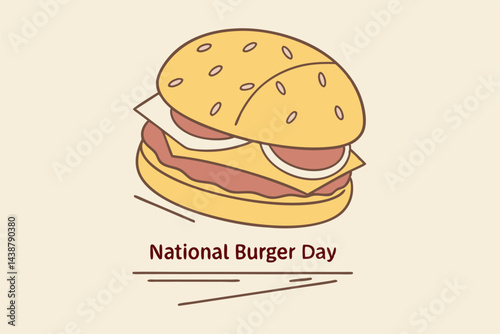 Minimalist Illustration of Burger for National Burger Day Celebration in Vector Style with Outlines and Cream Colors.