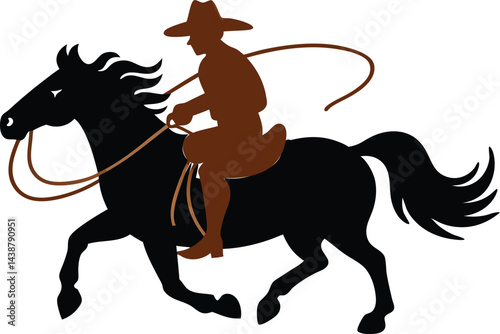 A running horse with cowboy and lasso silhouette vector, Cowboy with lasso in his hand on galloping horse vector symbol.