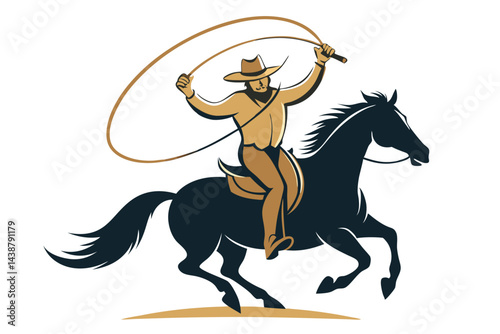 A running horse with cowboy and lasso silhouette vector, Cowboy with lasso in his hand on galloping horse vector symbol.