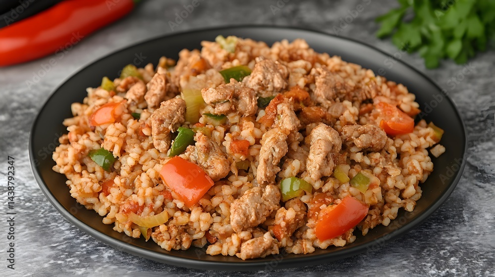 Delicious Spicy Rice with Meat and Vegetables Delicious Spicy Rice with Meat and Vegetables