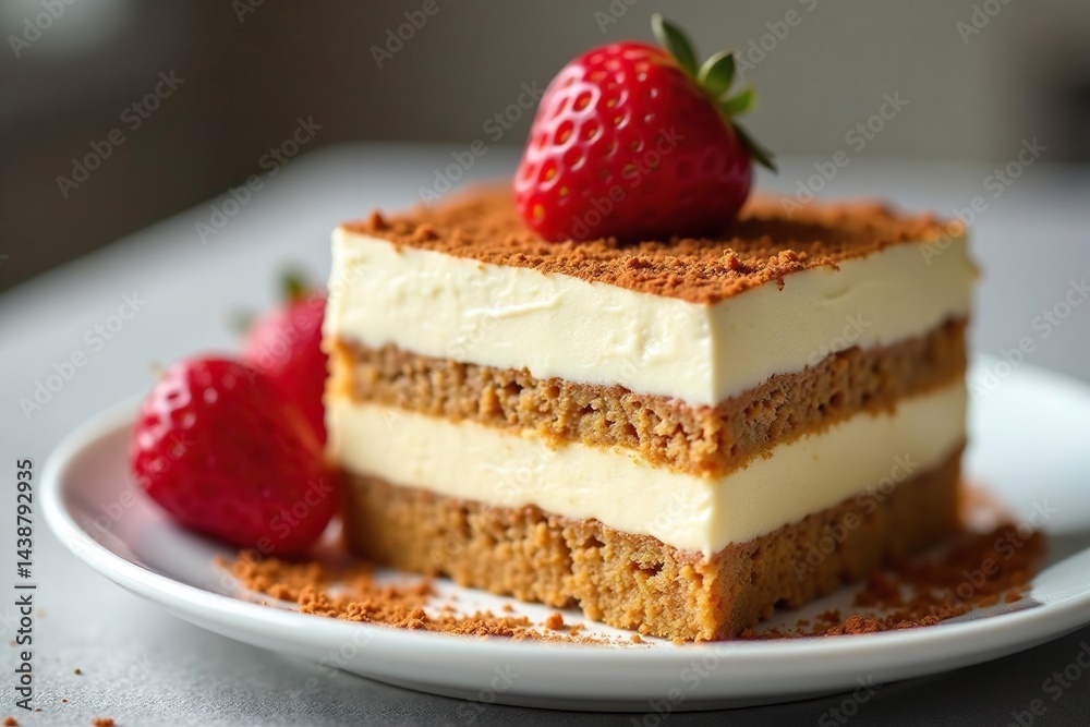 Close-up of individual tiramisu portion, showcasing texture and layers , ingredient, dessert Close-up of individual tiramisu portion, showcasing texture and layers , ingredient, dessert