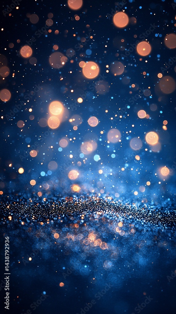 Obraz premium Sparkling blue glitter, festive bokeh background, night celebration
