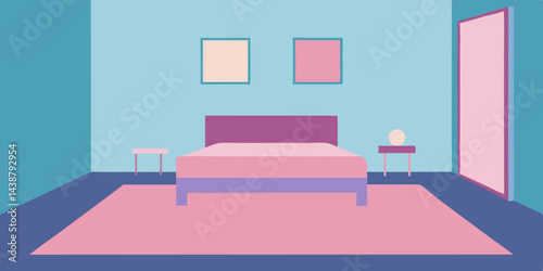 Cozy Minimalist Empty Bedroom in Pastel Style Vector Illustration