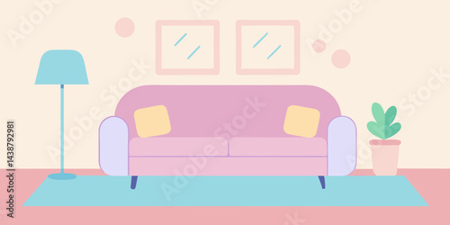modern living room with pink sofa
