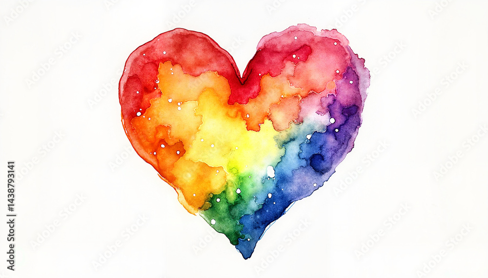 Watercolor rainbow heart on white background