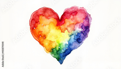 Obraz na płótnie Watercolor rainbow heart on white background w salonie