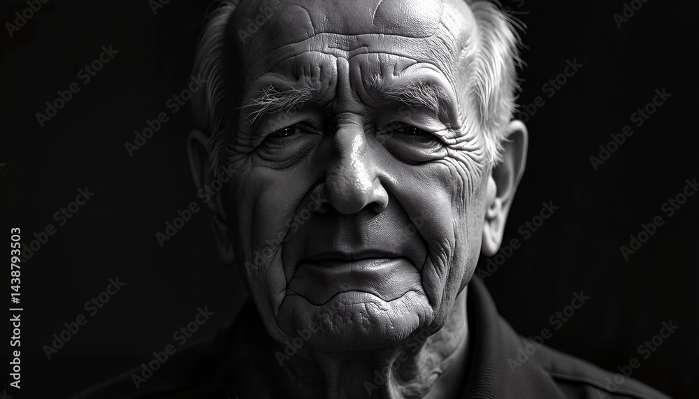 Elderly man with wrinkled face in black and white portrait Elderly man with wrinkled face in black and white portrait