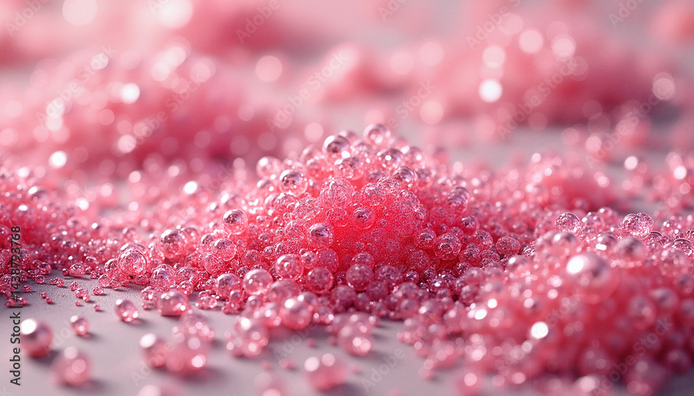 Pink caviar pearls in macro on light background