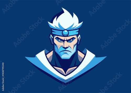 Cool Guardian: A stylized image of a determined, formidable guardian, characterized by icy blue tones and an expression of unwavering resolve. Evoking themes of protection and strength.