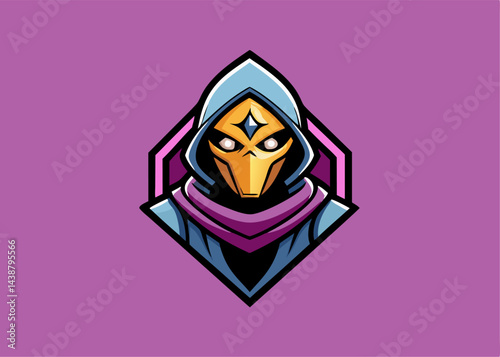 Mysterious Figure Emblem: A enigmatic masked figure shrouded in a hood, set against a simple purple backdrop. The character is designed in a unique and iconic way, evoking a sense of intrigue.